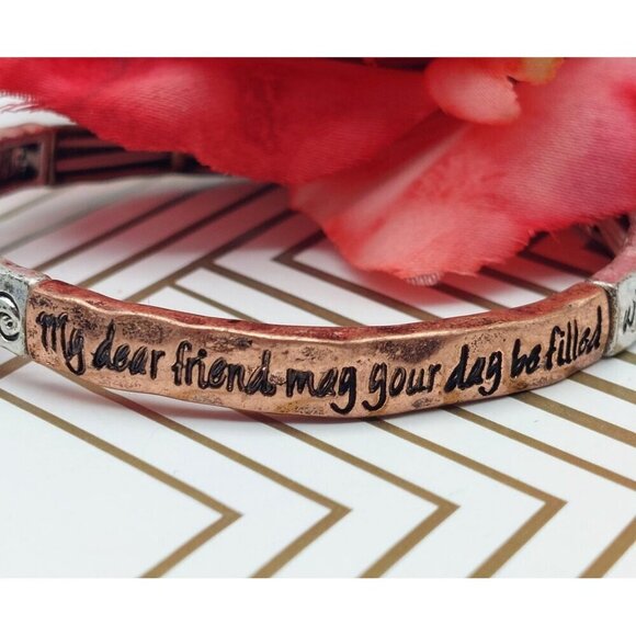 Tri Tone Friend Bracelet Stretch Silver Copper Gold Best Wishes - Picture 4 of 12